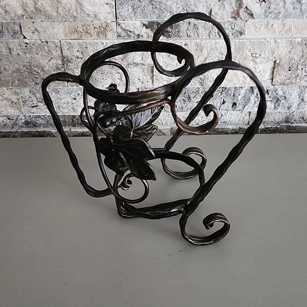 Bottle Holder Wine Decorative Leaves  Elegant Black Dark Brown Metal Art